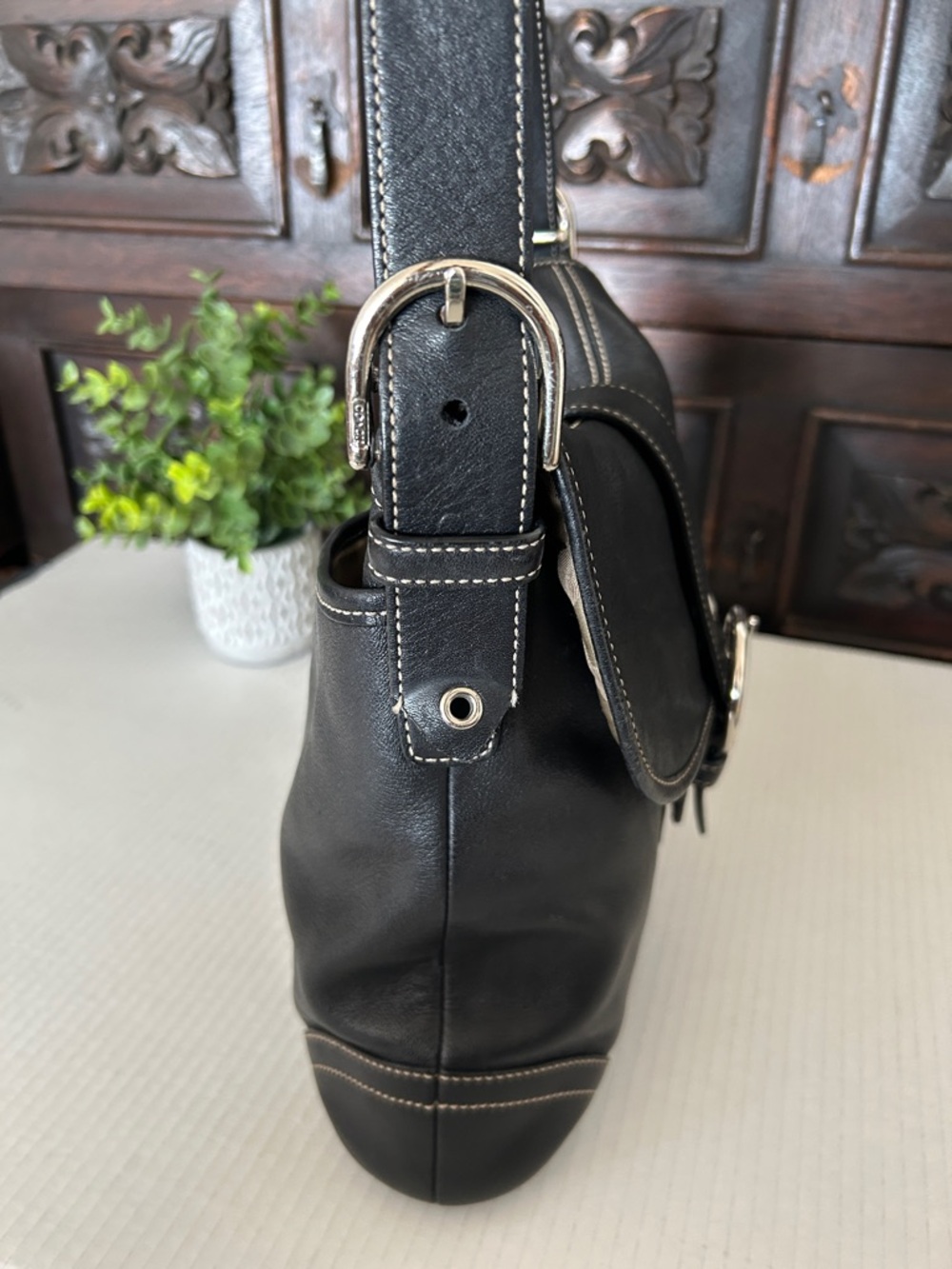 Coach Dark Brown Leather Crossbody Bag with Silver Hardware - Picture 7 of 14